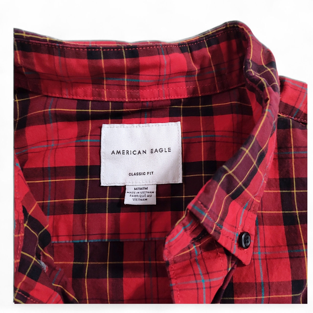 American Eagle Outfitters Button Down Red / Blue Plaid mens Size Medium - Picture 3 of 8